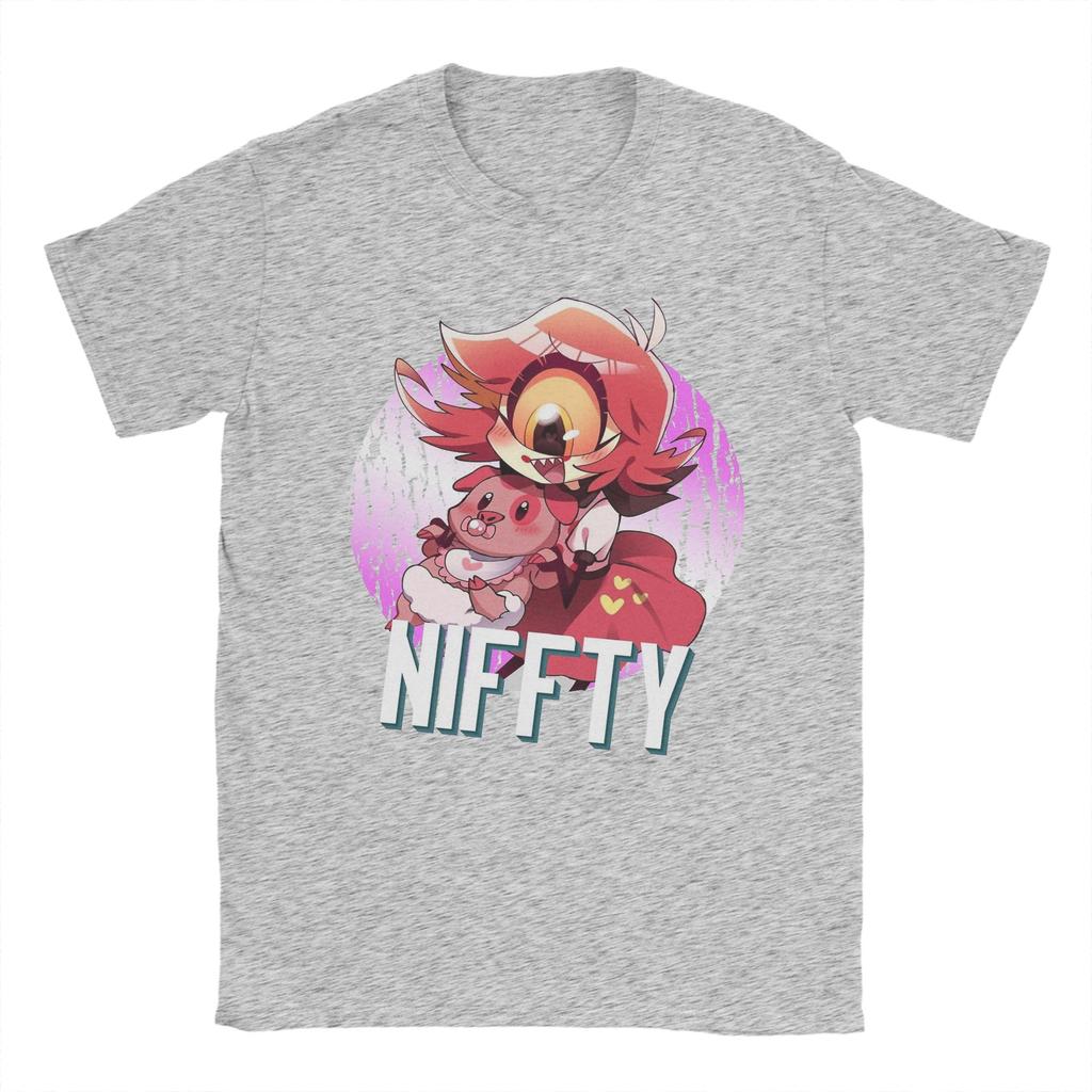 Niffty Hazbins Hotels Anime T Shirts for Men Pure Cotton Funny T-Shirt Round Collar  Tees Short Sleeve Tops 4XL 5XL