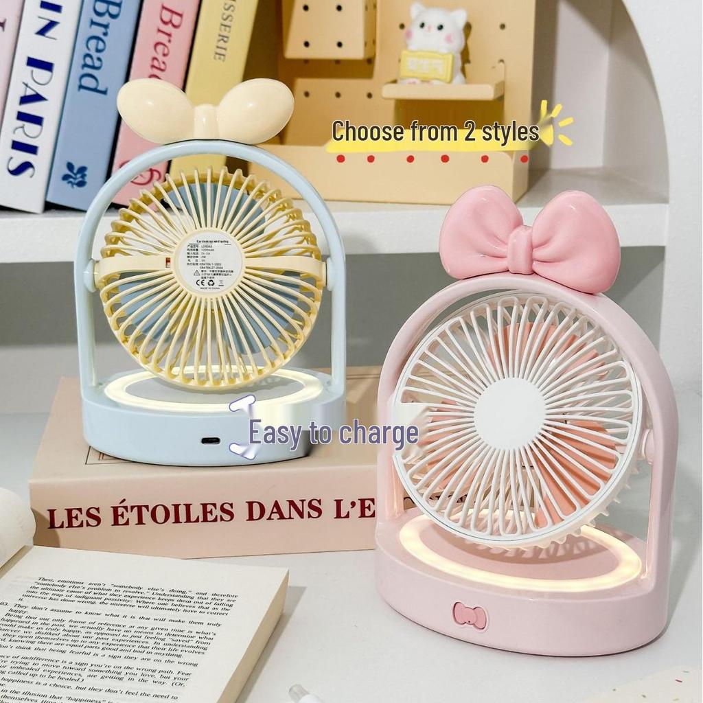 High-Value USB Bowknot Night Light Adjustable Fan: Portable Multi-Function for Office and Dorm