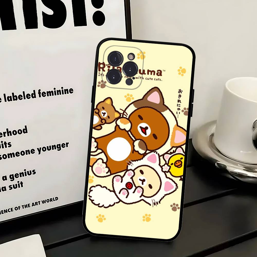 Popular Cute R-rilakkuma Bear Phone Case For IPhone 16 Pro Max 15 17 Plus 14 13 12 Mini 11 Black Cover