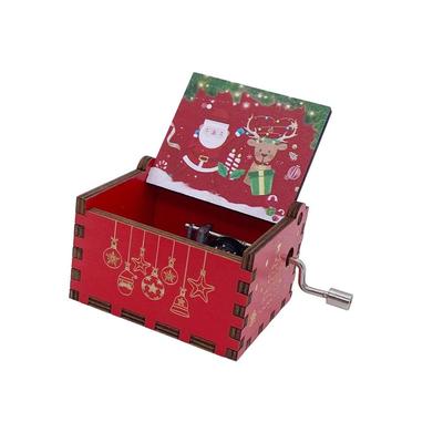 Red Hand-cranked Music Box Painted Exquisite Music Box Ornaments Hand-cranked DIY Santa Claus Wooden Box Decoration Gift