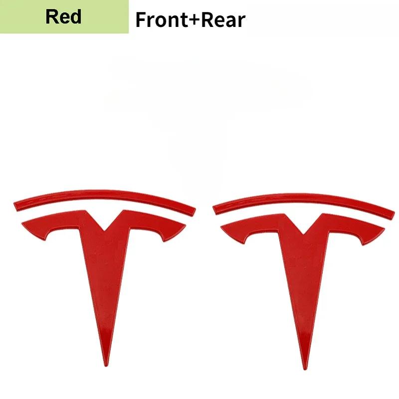 2 Pieces of Zinc Alloy Car Front Hood Emblem Sticker Design Replacement For Tesla Model 3 Y Car Rear Trunk Emblem Accessory