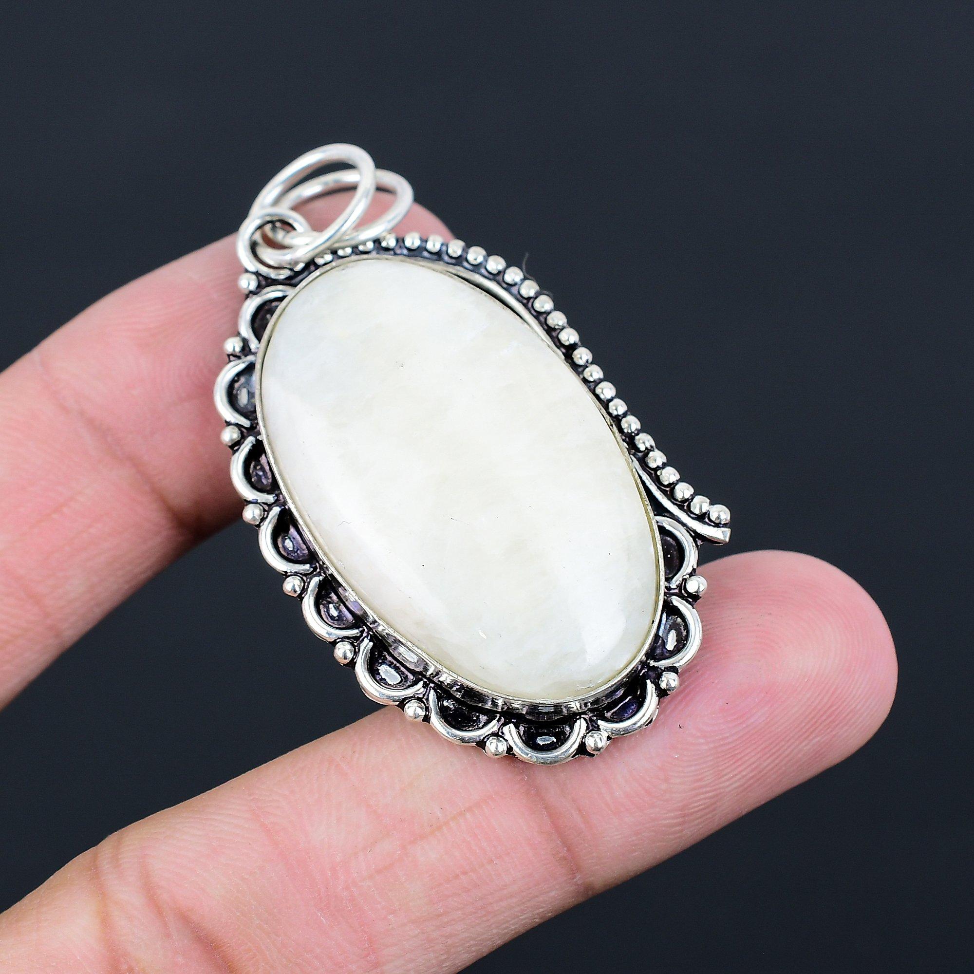 Daughters Day Sale Natural Rainbow Moonstone Sterling Silver New Pendant Jewelry