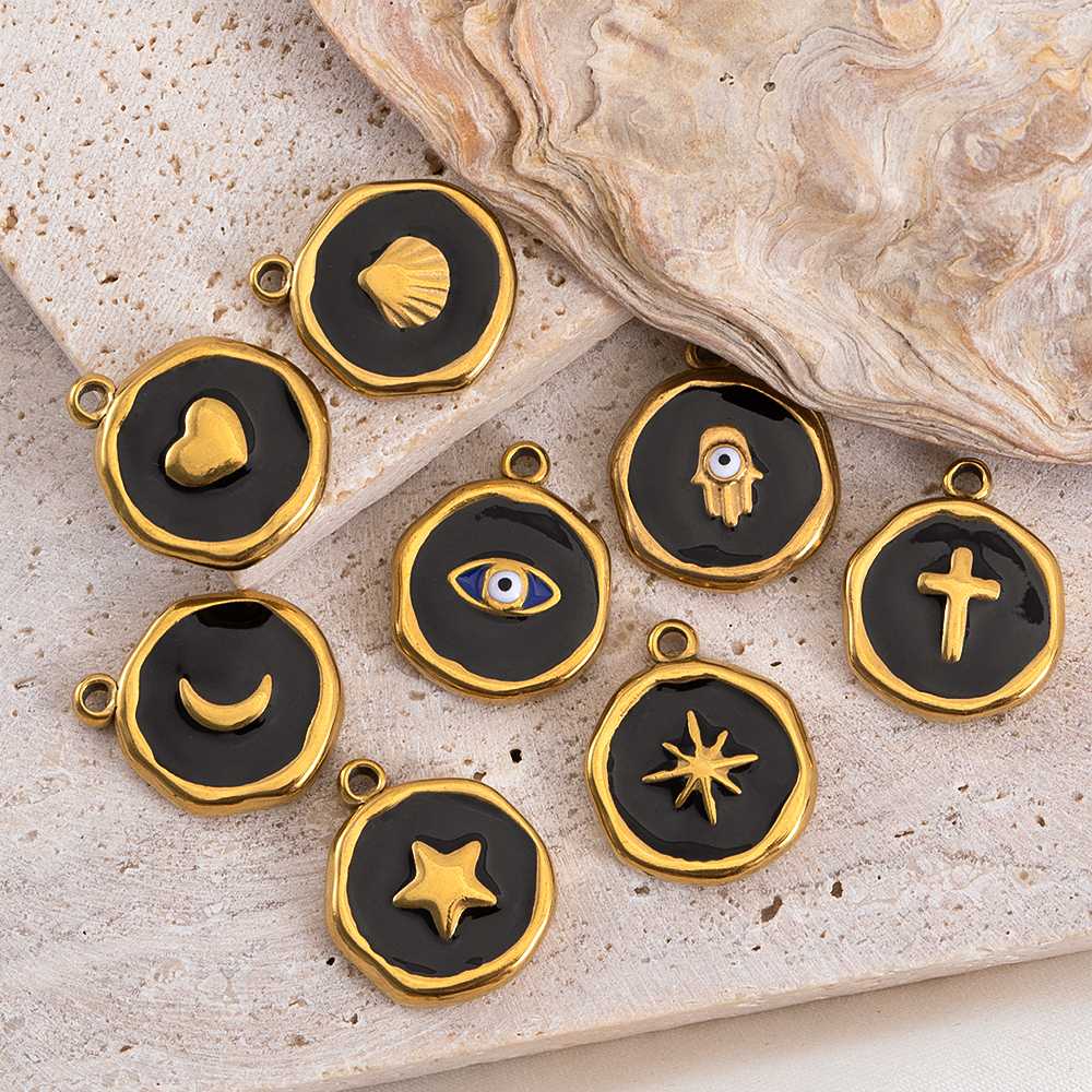 4-8pcs Stainless Steel Enamel Star Heart Eye Shell Sun Round Random Charm Base Anklet Pendant DIY Earring Necklace Jewelry Makin