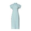 2022 Blue Waist-Slimming Retro Chinese Raglan Sleeve Tencel Cotton Cheongsam