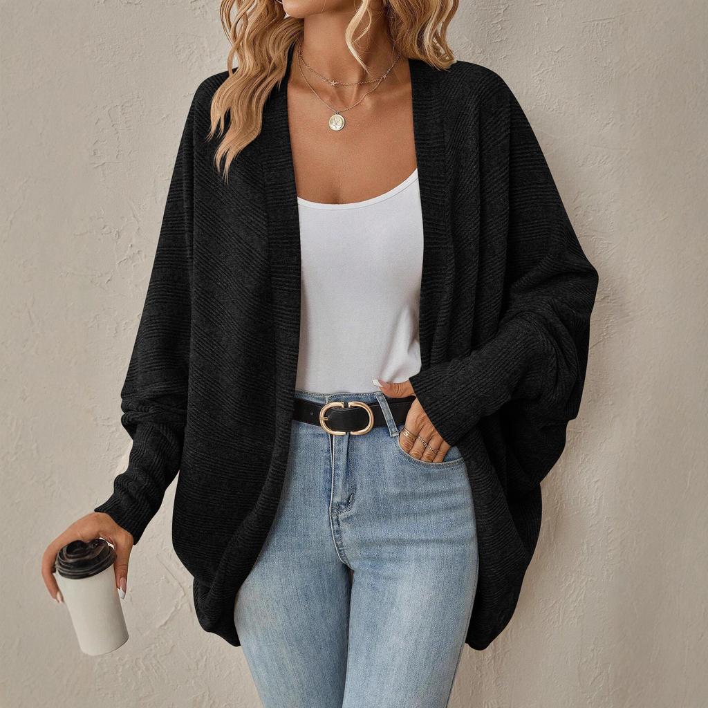 Women's Clothing Autumn and Winter New Knitted Cardigan Solid Color Cardigan Medium and Long Knitted Sweater