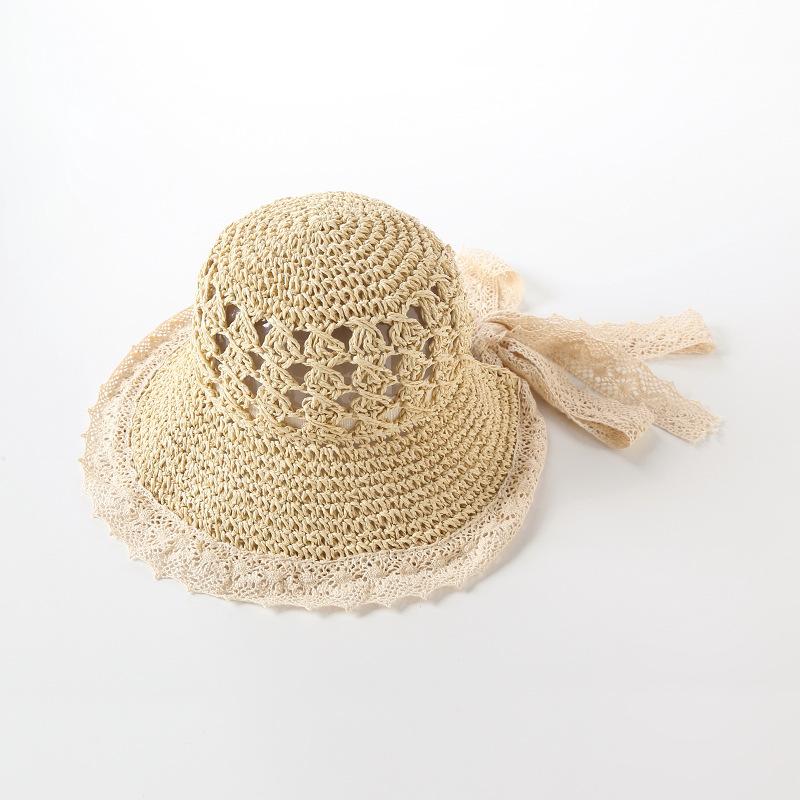 

Fashion Kid Petal Brim Straw Woven Hat Sun Protection Lace Cap Kids Girls Princess Collapsible Beach Cute Kids Bucket Hats 2-7 Y SIZE бежевий