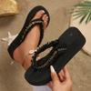 Fashion Casual Sequins Black Flip Flops for Women New Style Metal Decor Clip Toe Slides Woman Summer Beach Slip On Wedge Slippers Female