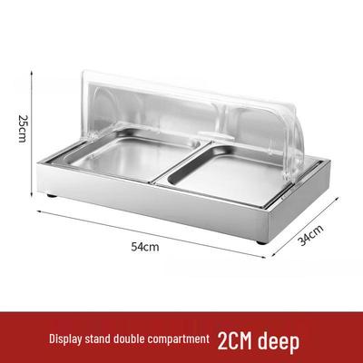 Flache Speisewanne aus Edelstahl mit doppeltem Rost