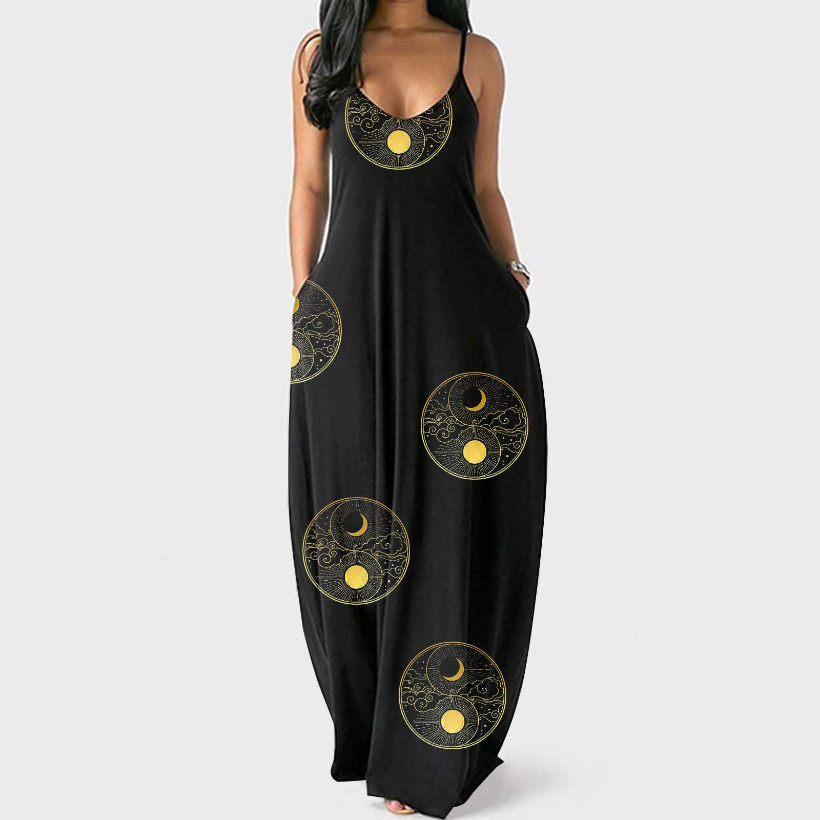 

Женская мода большого размера с принтом Сексуальная длинная юбка с глубоким V-образным вырезом Повседневное платье XXL жёлтый