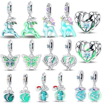 Sparkling Copper Metal Plated Butterfly Sika Deer Luminous Animal Series Dangle Charm Bead Component Compatible With Authentic Original Bracelet High