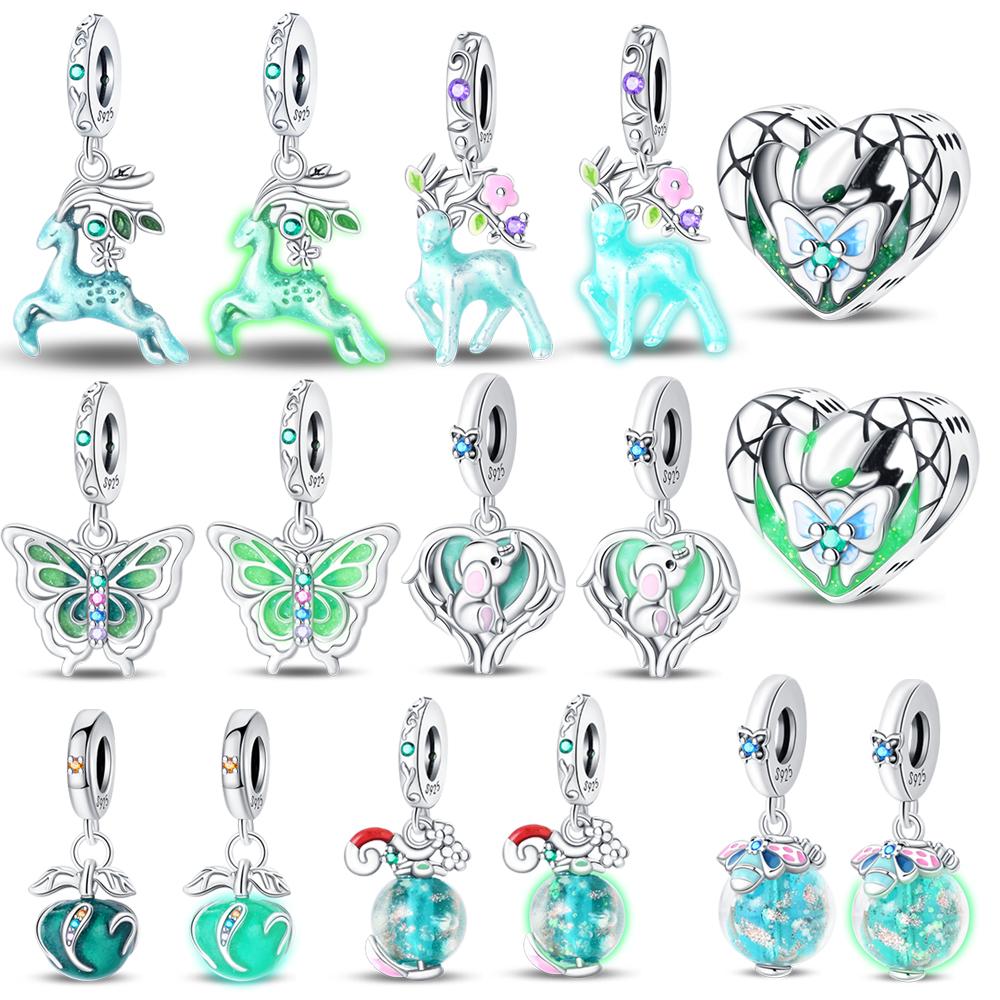 Borboleta de Cobre Galvanizado Brilhante Veado Sika Animal Luminoso Série Pingente Charm Compatível com Pulseira Original Joia Bonita Presente