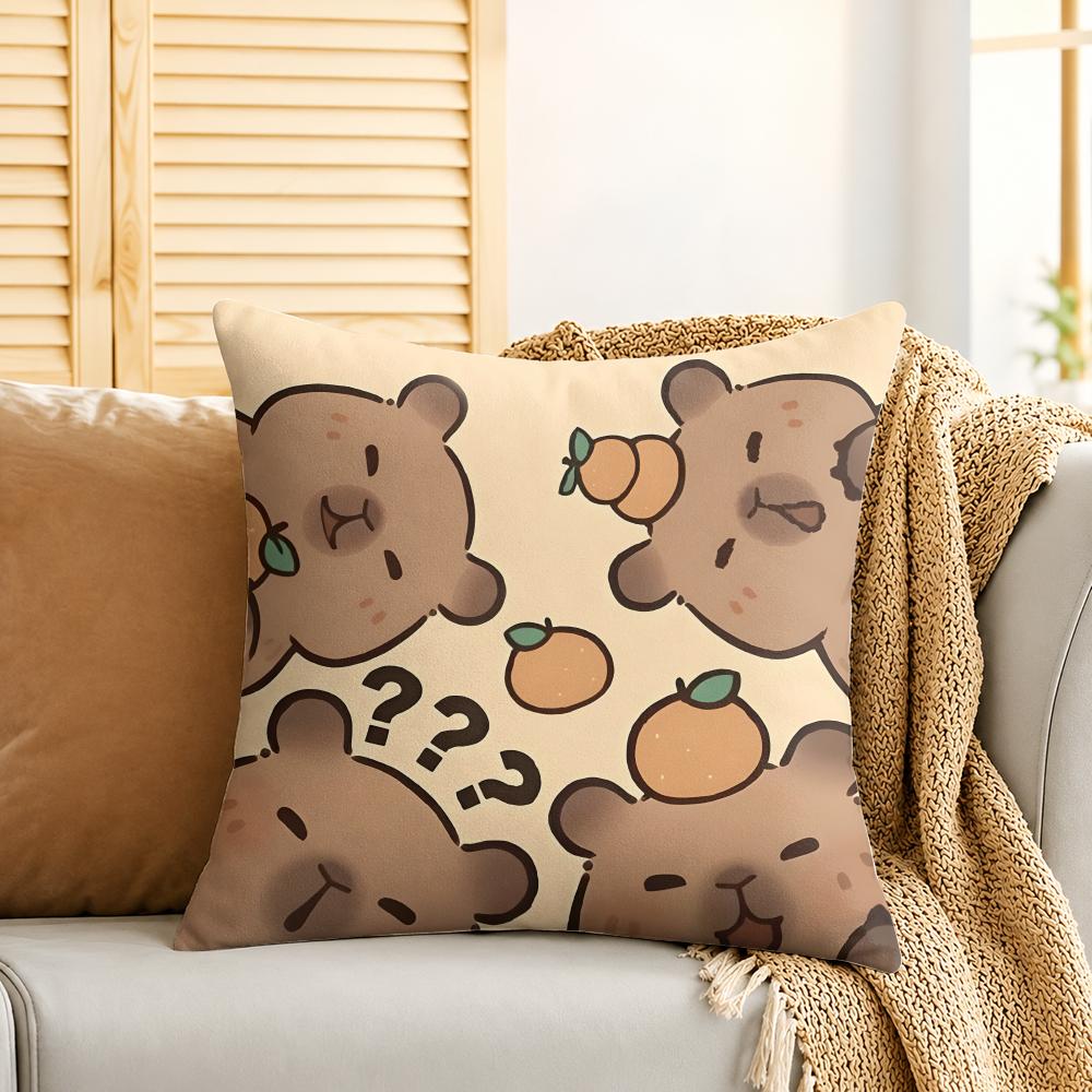 Caybara Cute Cartoon Cushion Cover Silky Short Plush Invisible Zipper Dustproof Sofa Pillow Case For Home Decor