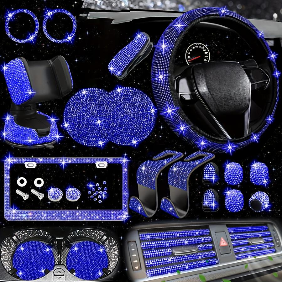 26pcs of Car Interior Cover Steering Wheel Cover License Plate Frame Car Hook Water Coaster One-Button Start Ring Air Outlet Decorative Strip Set