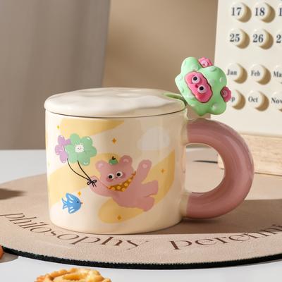Tazza in ceramica con orso carino e cucchiaio in stile pastorale, stile semplice, tazza per coppia, tazza per acqua, piccolo regalo