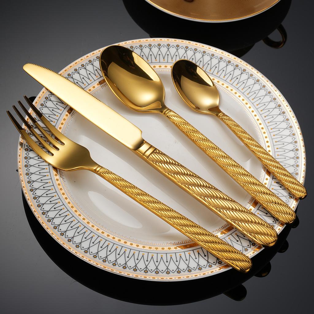 430 Thick Hemp Rope Pattern Stainless Steel Tableware, Knife, Fork and Spoon 4 Main Parts Set, Western Steak Knife