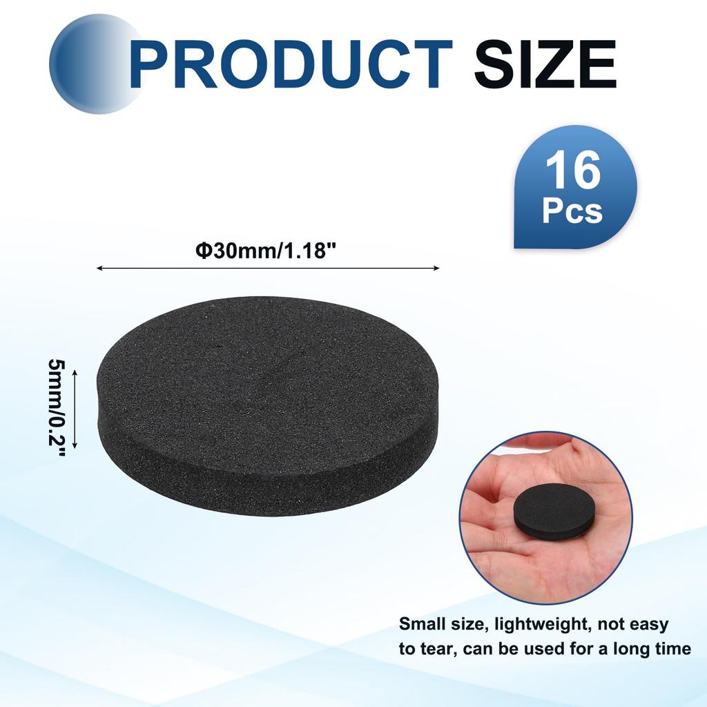 uxcell Vibration Damping Pads for 5mm EVA High Hardness Cushioning Black Speakers, 30mm, 16-Pack, Height, Vibration-Absorbing Rubber, Foam, 60,