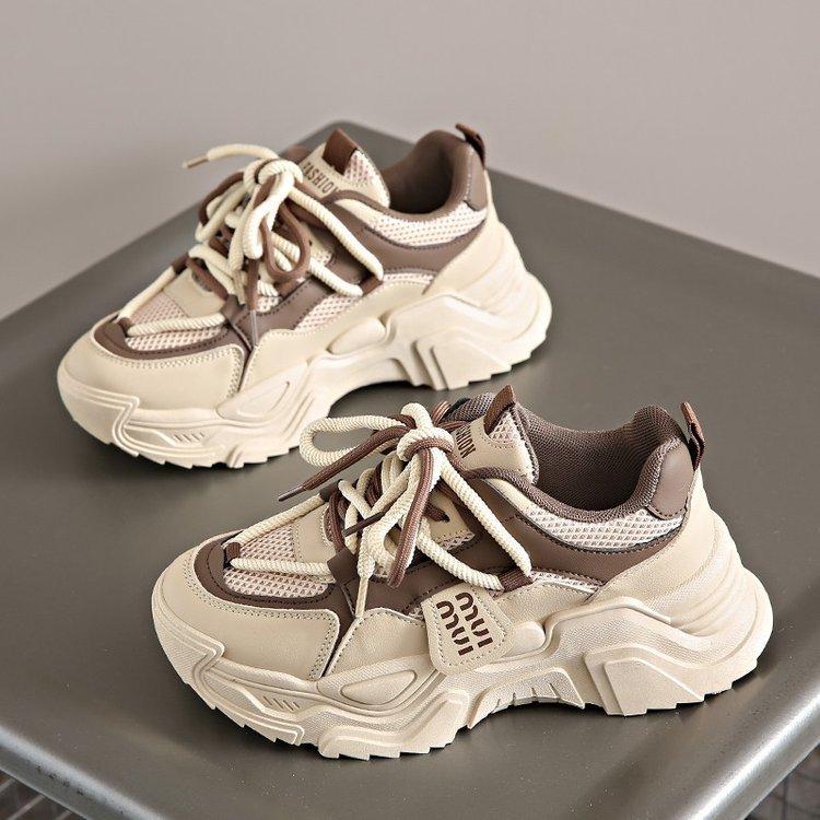 Sneakers women's spring 2025 new mesh breathable mesh shoes lightweight soft sole small thick sole heightening dad shoes