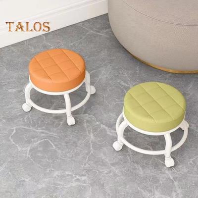 Low Height Rolling Stool with 360 Degrees Wheels Faux Leather Sponge Filled Cushion Modern Home Office Shop Round Roller Stool Seat Chair