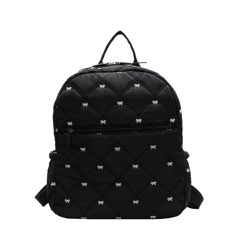 High Aesthetic Appeal, Niche Design, Versatile and Cute Backpack, New Fashionable Bow Embroidery, Large Capacity Cotton Clothing Backpack
