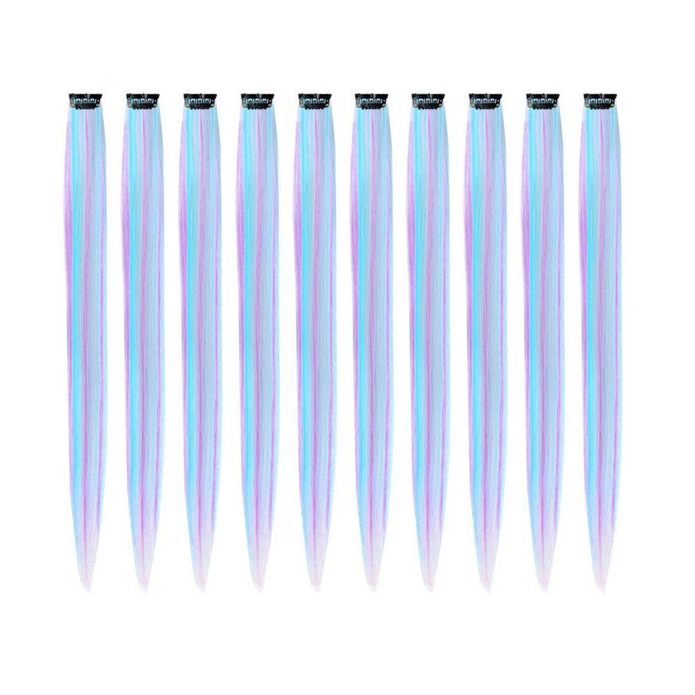 Rainbow Colorful Extension Fashion Long Straight Wavy Hairpieces Fake Hair Clip Strands Women/Kids