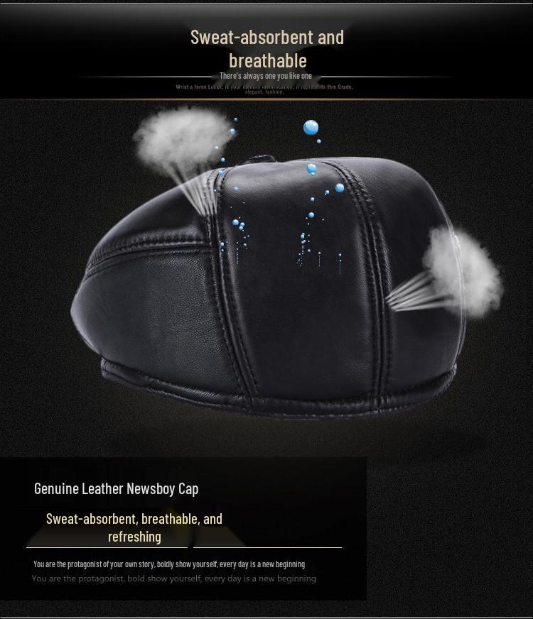 Haining Genuine Leather Sheepskin Men's Winter Beret with Ear Protection