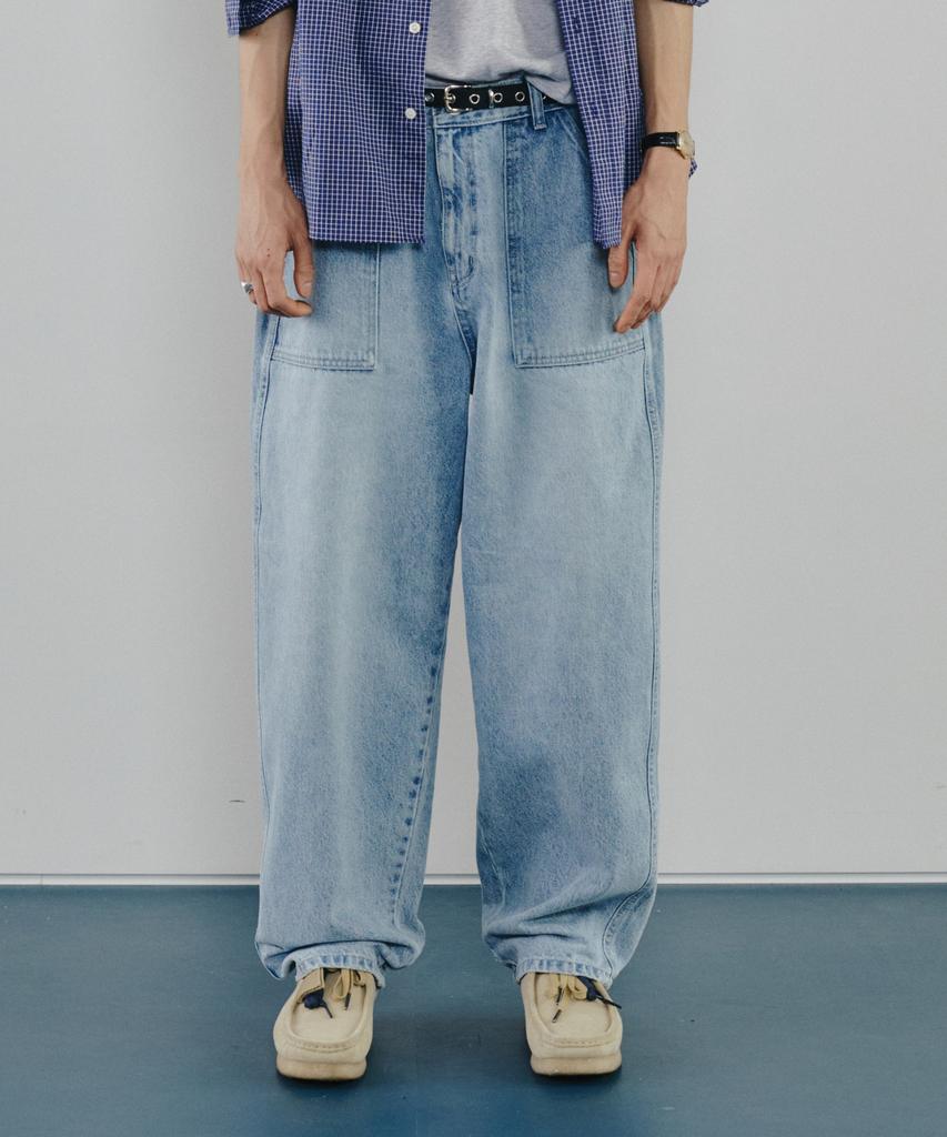Modenaleudeo Work Pocket Balloon Denim Pants (Light Blue)