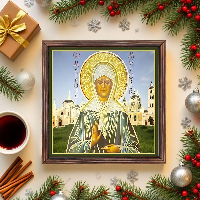 Decorative painting of Orthodox icons,Consecrated icon "St. Matrona of Moscow",Photo frame painting,Christian Wall Art,20cm*20cm,Spiritual decor gift