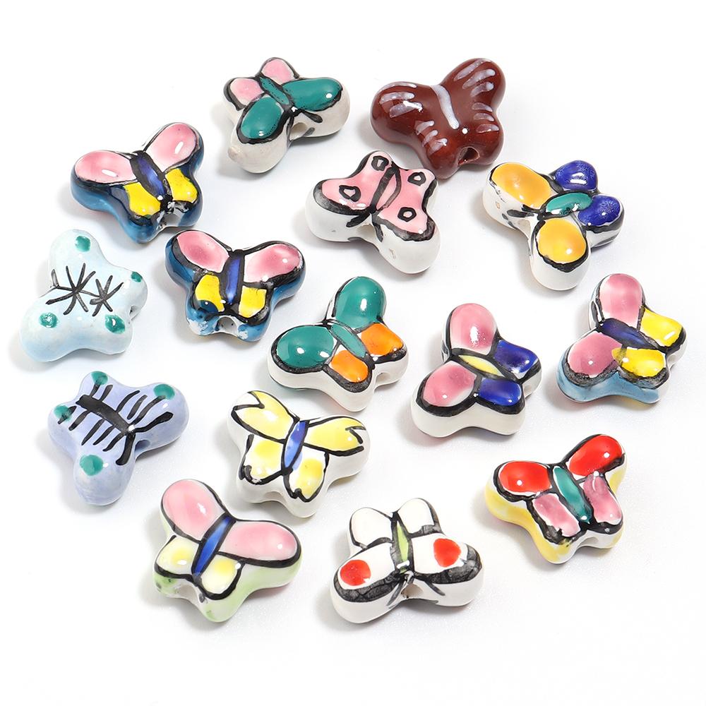 5pcs 17x13mm Butterfly Ceramic Beads Colorful Floral Glaze Loose Spacer Beads For DIY Jewelry Making Bracelet Necklace Supplies