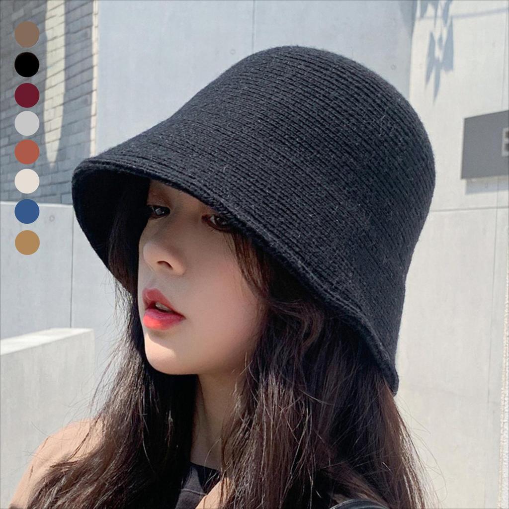 Women Wool Bucket Hat Drawstring Fisherman Vintage Knitted Basin