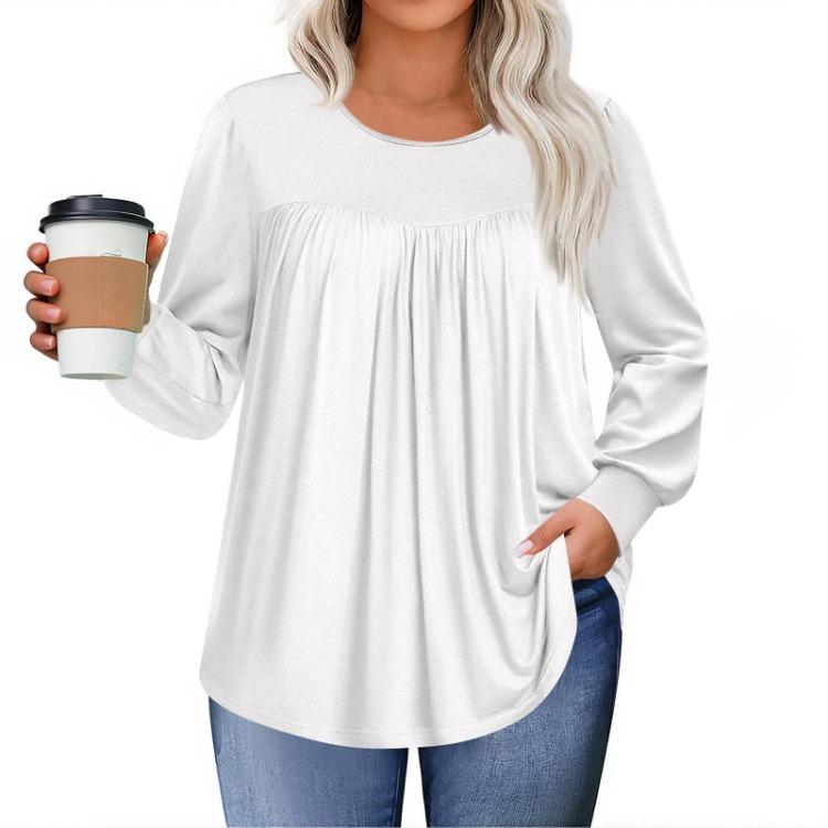 Womens Loose 5X Long Sleeve Round Neck Casual Flowy Tunic Blouse Tops