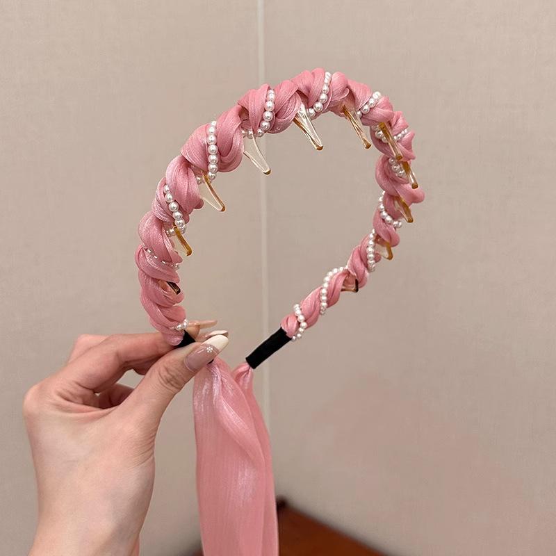 

Милая искусственная жемчужная лента-обруч для женщин 2025 года, новый модный шифоновый обруч для волос, корейский аксессуар для волос для девочек жемчужный