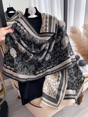 Bandanna Design Winter Two-Sided Cashmere Jacquard Scarves High Quality Women Thicken Wrap Shawl Ladies Wool Pashmina Scarf