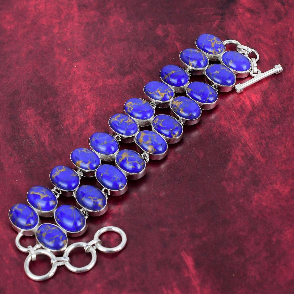 Blue Copper Turquoise Handmade Gemstone Bracelet, 925 Solid Sterling Silver Bracelet Antique Jewelry, For Engagement Gift