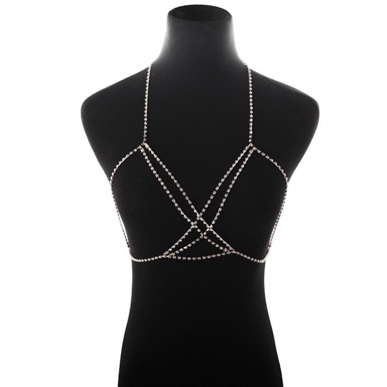 Sexy Breast Chain, Cross Rhinestone Sexy Bohemian Beach Necklace Cross Body Chain