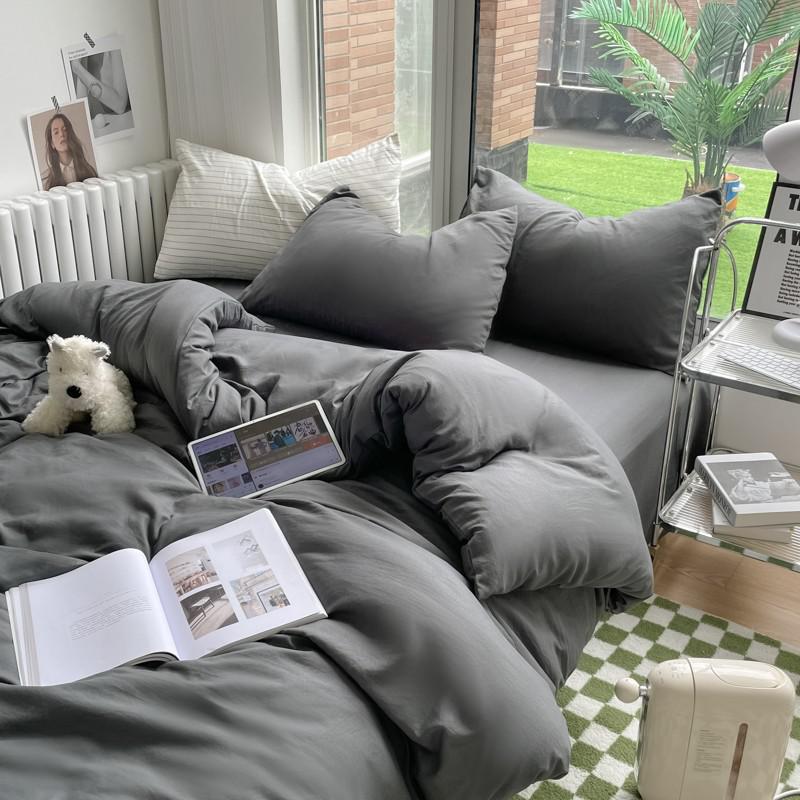 Solid Plain Twin Full Queen Soft Washed Microfiber Duvet Cover Set 4Pcs with Zipper Closure 1Duvet Cover 1Bed Sheet 2Pillowcases