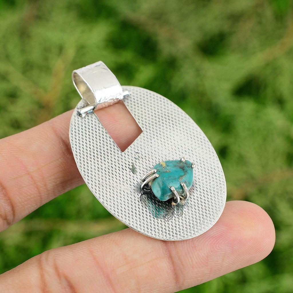 Daughters Day Deal 925 Sterling Silver Tibetan Turquoise Rough Stone New Pendant