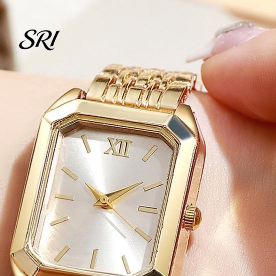 Pozłacany Zegarek Damski Styl Light Luxury Kwadratowa Tarcza Stalowy Prosty Pasek Ozdoba Biuro Impreza Randka Elegancki Zegarek na Rękę