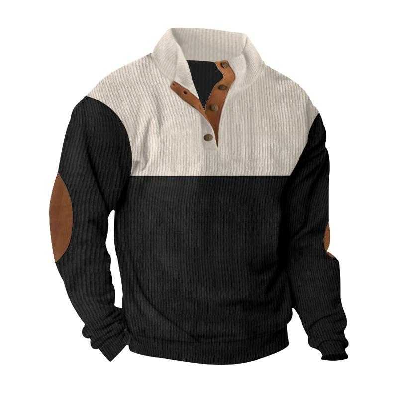 Mens Casual Color Block Stand Collar Button Pullover Sweatshirt