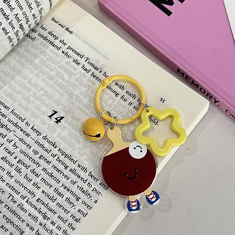 Cute Cartoon Ball Bell Star Keychain Pendant Badminton Table Tennis Football Rugby Bag Hanging Ornaments Keyring Decoration Gift