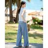 Women's Linen Blend Hollow Knit Top & Denim Pants Set