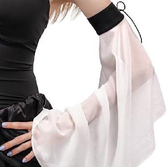 

Detachable Chiffon Bell Sleeves, Off Shoulder Sheer Arm Cuffs for Wedding & Cosplay L серый ясень