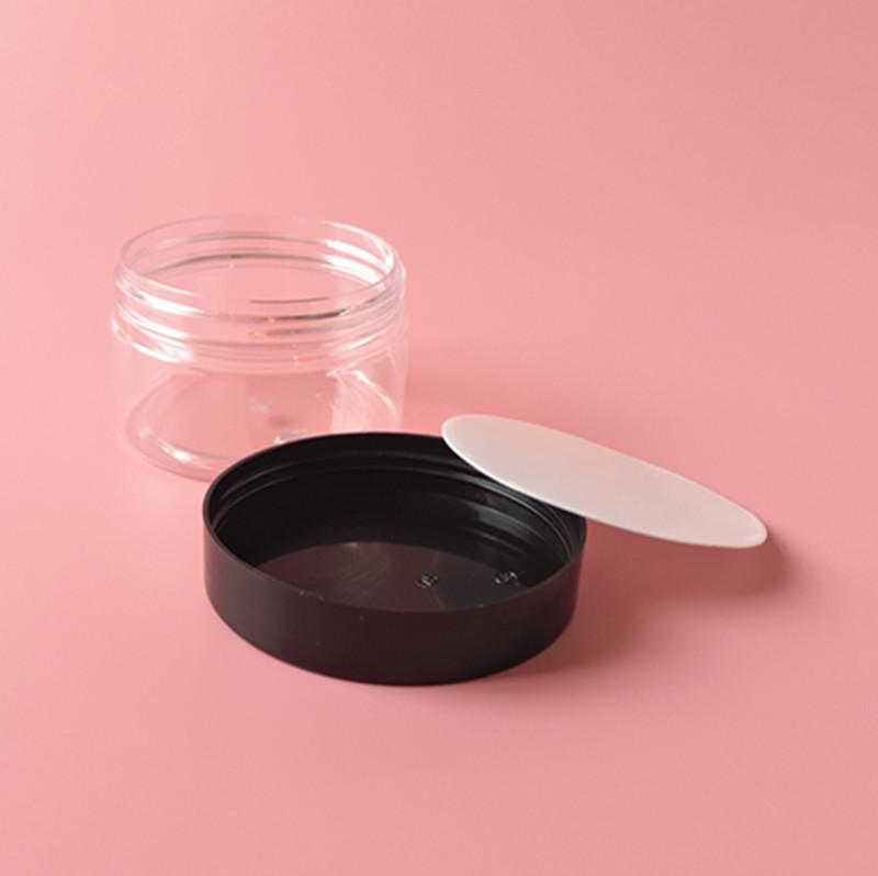 89 Mund 250ml PET Transparenter Plastikbehälter mit Schwarzem Deckel für Eingelegte Früchte