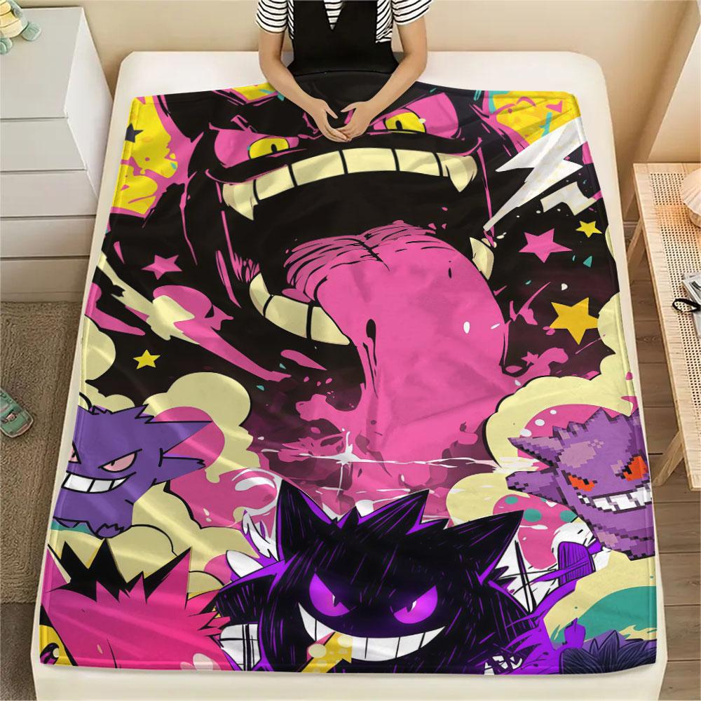 1Pc Gengar Print Flannel Blanket, High Quality Comfortable for All Seasons, Home Decor, Warmth and Comfort, Perfect for Christmas Gifts