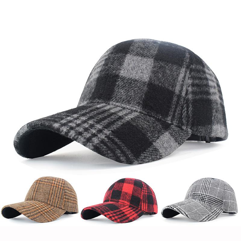 European Plaid Wool Baseball Cap - Unisex Hat with Brim for Men and Women To Keep Warm In Autumn and Winter, New Fashion Velcro