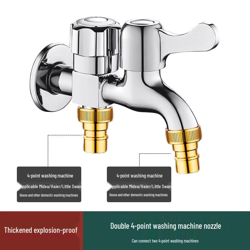 All-Copper Universal Washing Machine Faucet Adapter with Inlet Hose and 46-Point Stop Valve