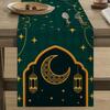 Golden Lantern Ramadan Table Runner White Moon Star Polyester Eid Mubarak Tablecloth Eid Al Fitr Dining Table Decoration