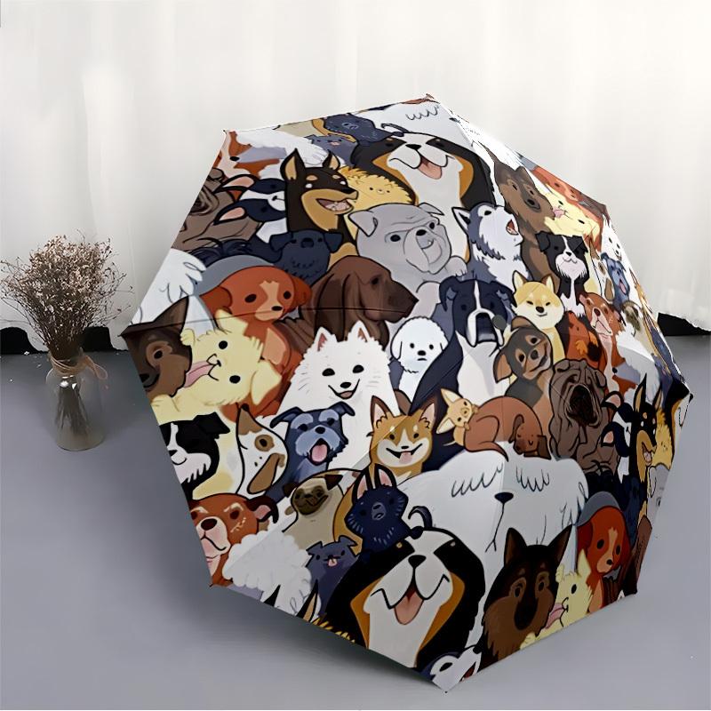 1pc Dogs Canine Automatic Folding Umbrella - Windproof Compact Travel Umbrella with Auto Open/Close, 8-Rib Heavy-Duty Shaft for Women/Men