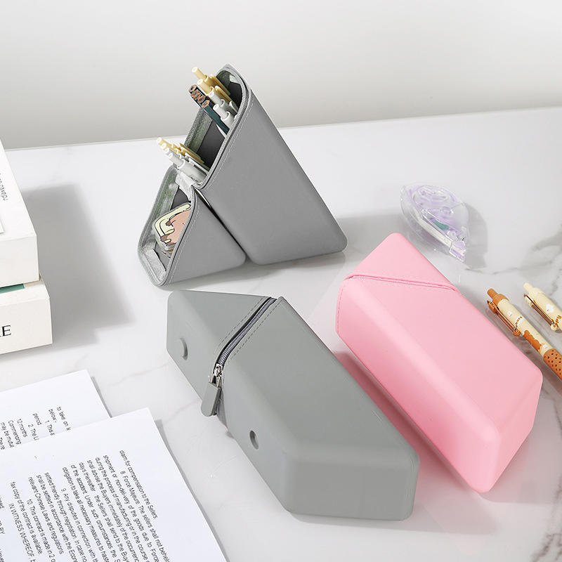 Portable Soft Silicone Pencil Case With High Aesthetic Large Capacity Vertical Silicone Pencil Case With Zipper Pocket Suitable For Desktop Use