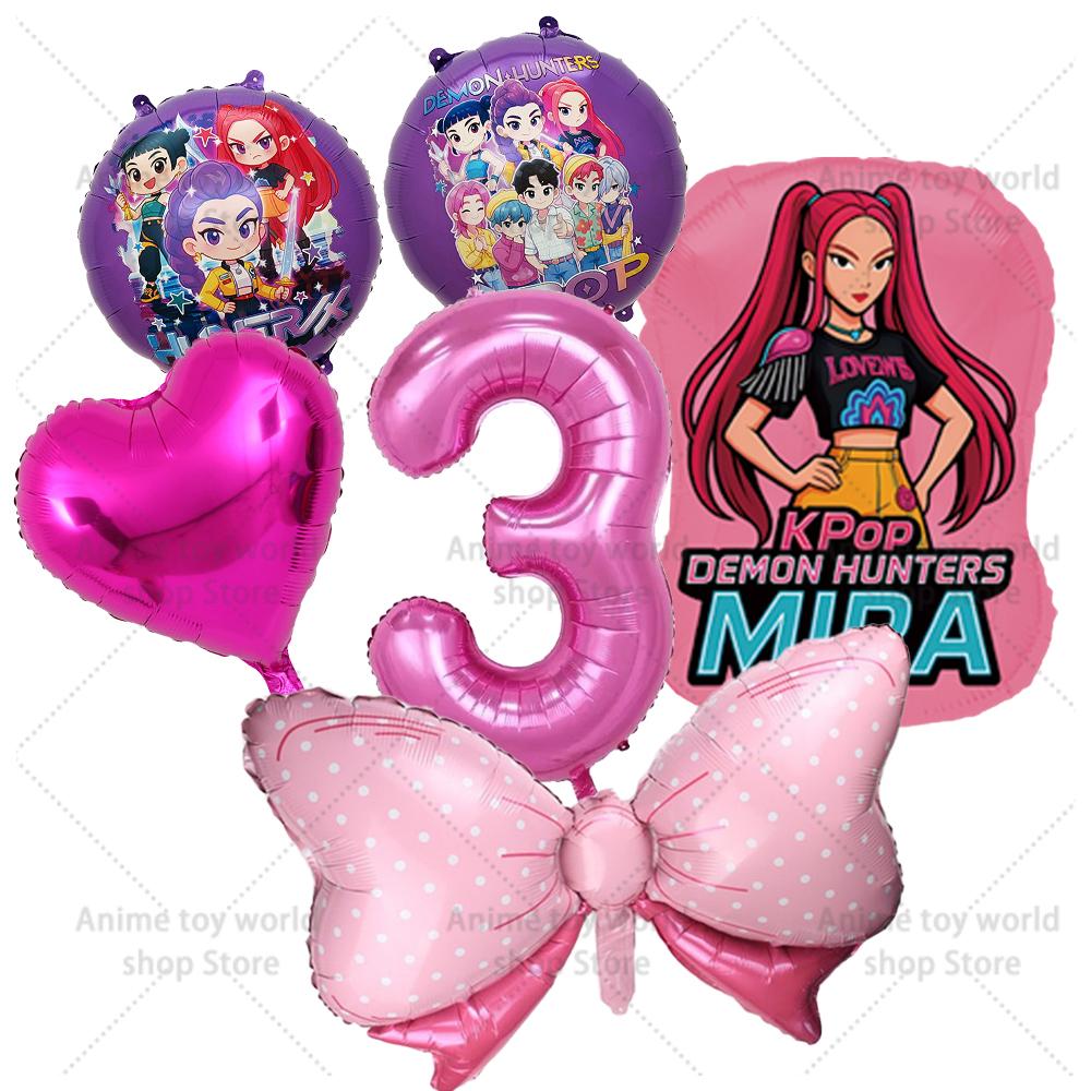 K-pop Demon Hunters Balloons Birthday Party Decoration Number 1-10 Baloon Set Kids Girls Korean Group Globals MIRA RUMI ZOEY Round Sensory Compression