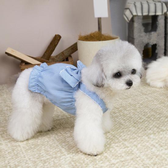 Pet Striped Dress Spring Summer Sleeveless Large Bow Small Dogs Cats Dress Breathable Pet Costume Outfit Apparel